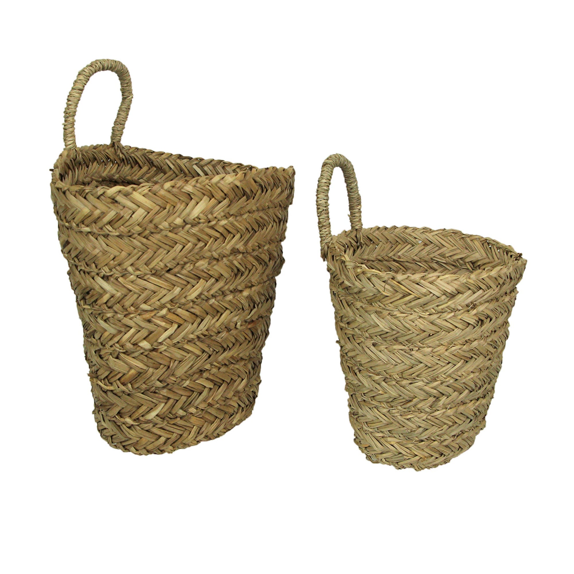 Set of 2 Woven Seagrass Basket Indoor Planters With Handles