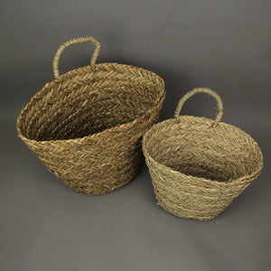 Set of 2 Woven Seagrass Basket Indoor Planters With Handles