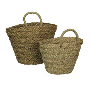 Set of 2 Woven Seagrass Basket Indoor Planters With Handles