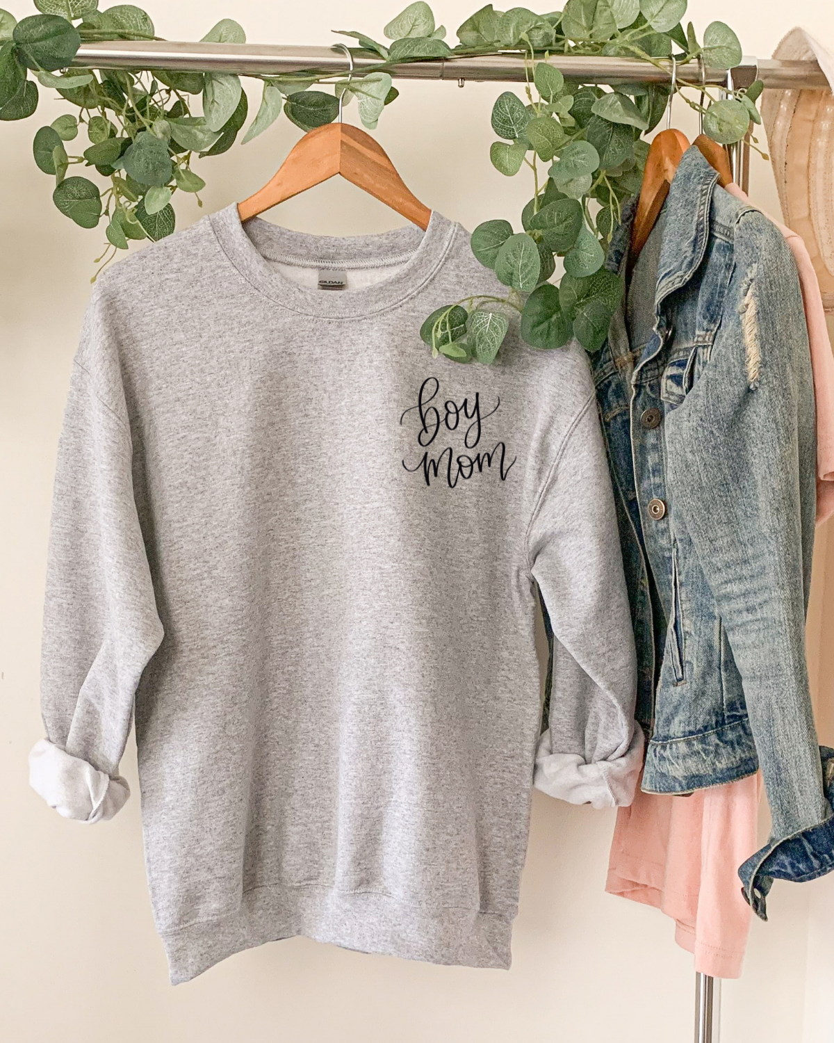 Boy Mom Embroidered Sweatshirt