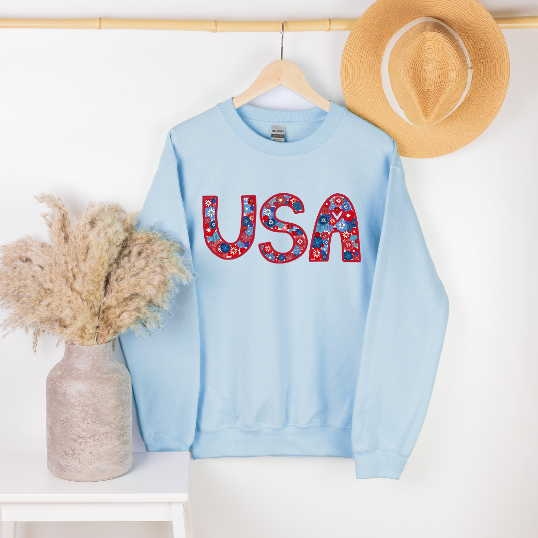 Flower Power USA Crew - Blue