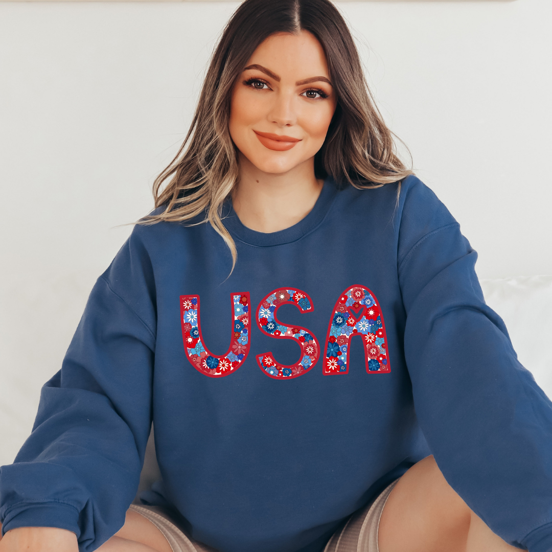 Flower Power USA Crew - Blue