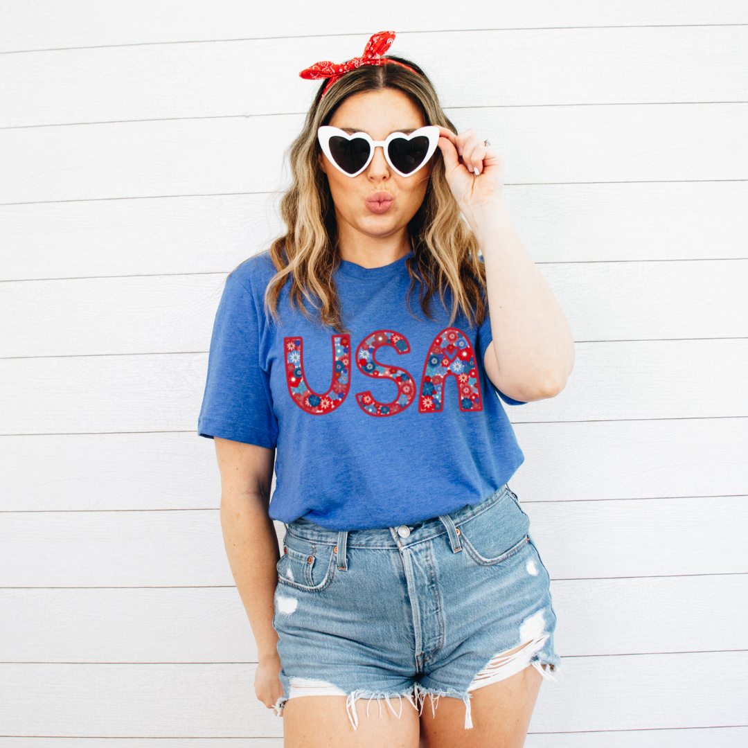 Flower Power USA Tee - Blue