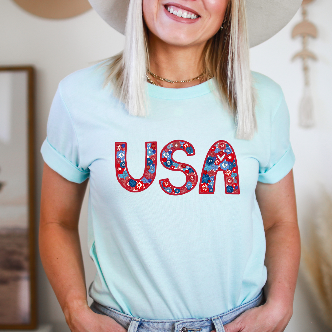 Flower Power USA Tee - Blue
