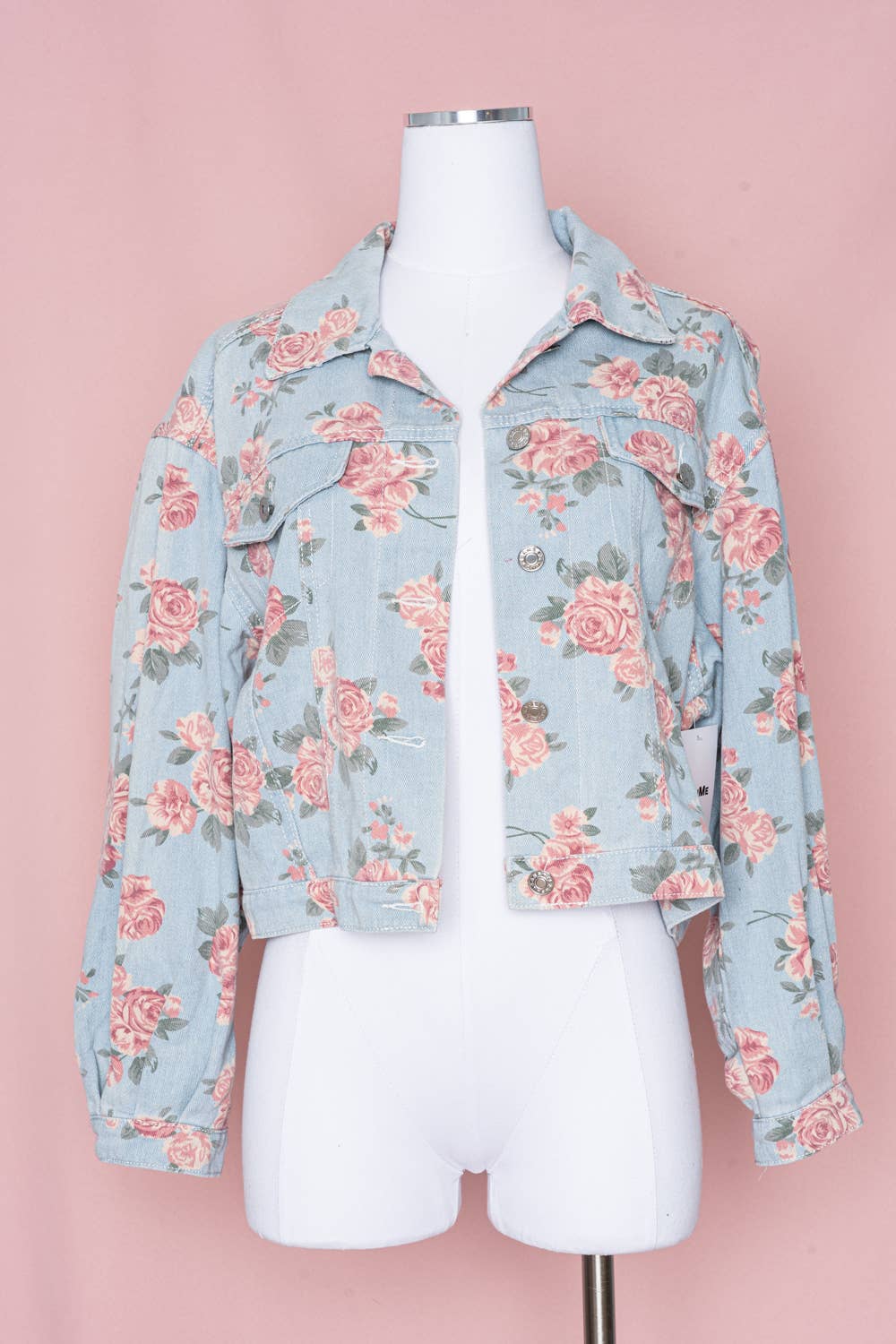 Oversized Flower Denim Cropped Jacket