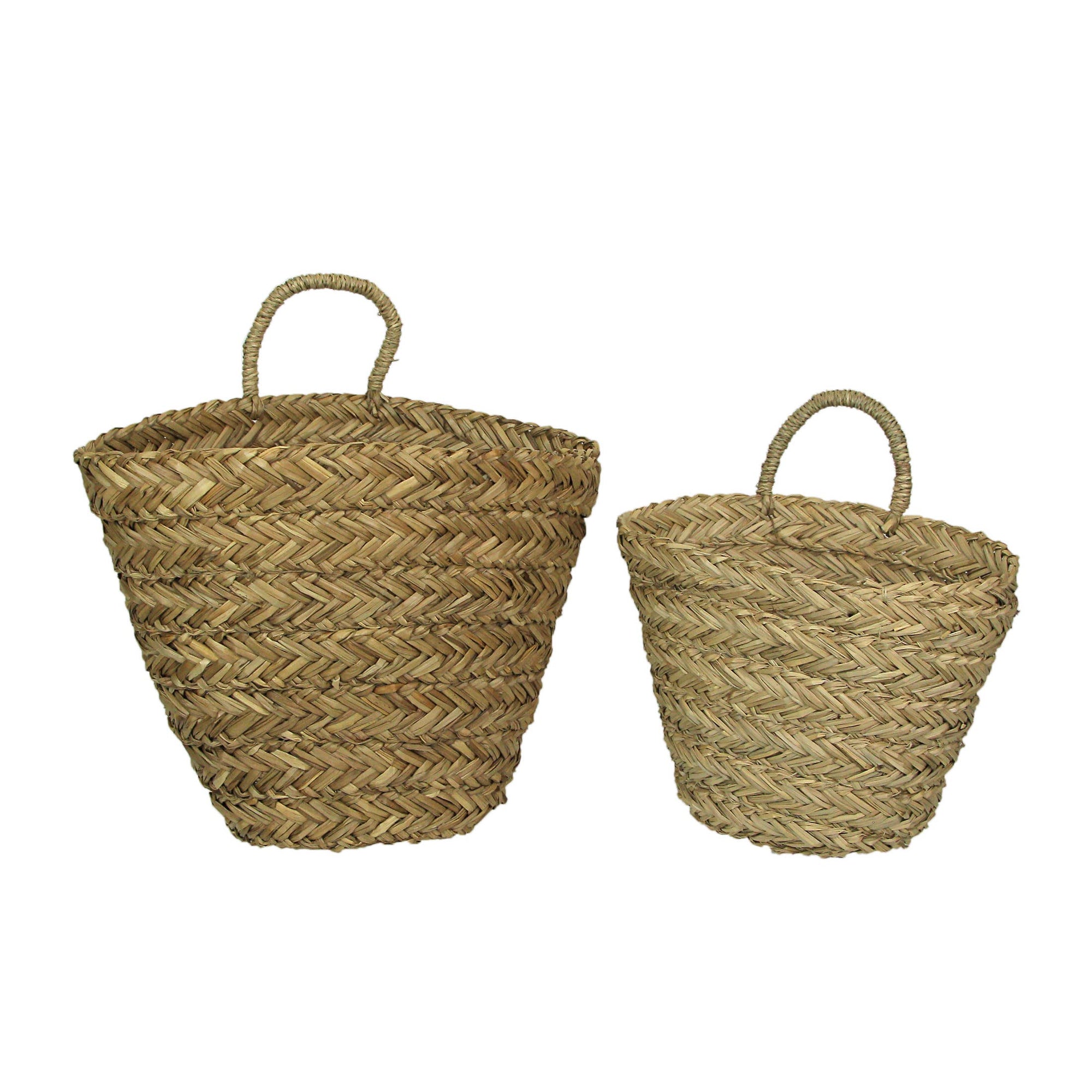 Set of 2 Woven Seagrass Basket Indoor Planters With Handles