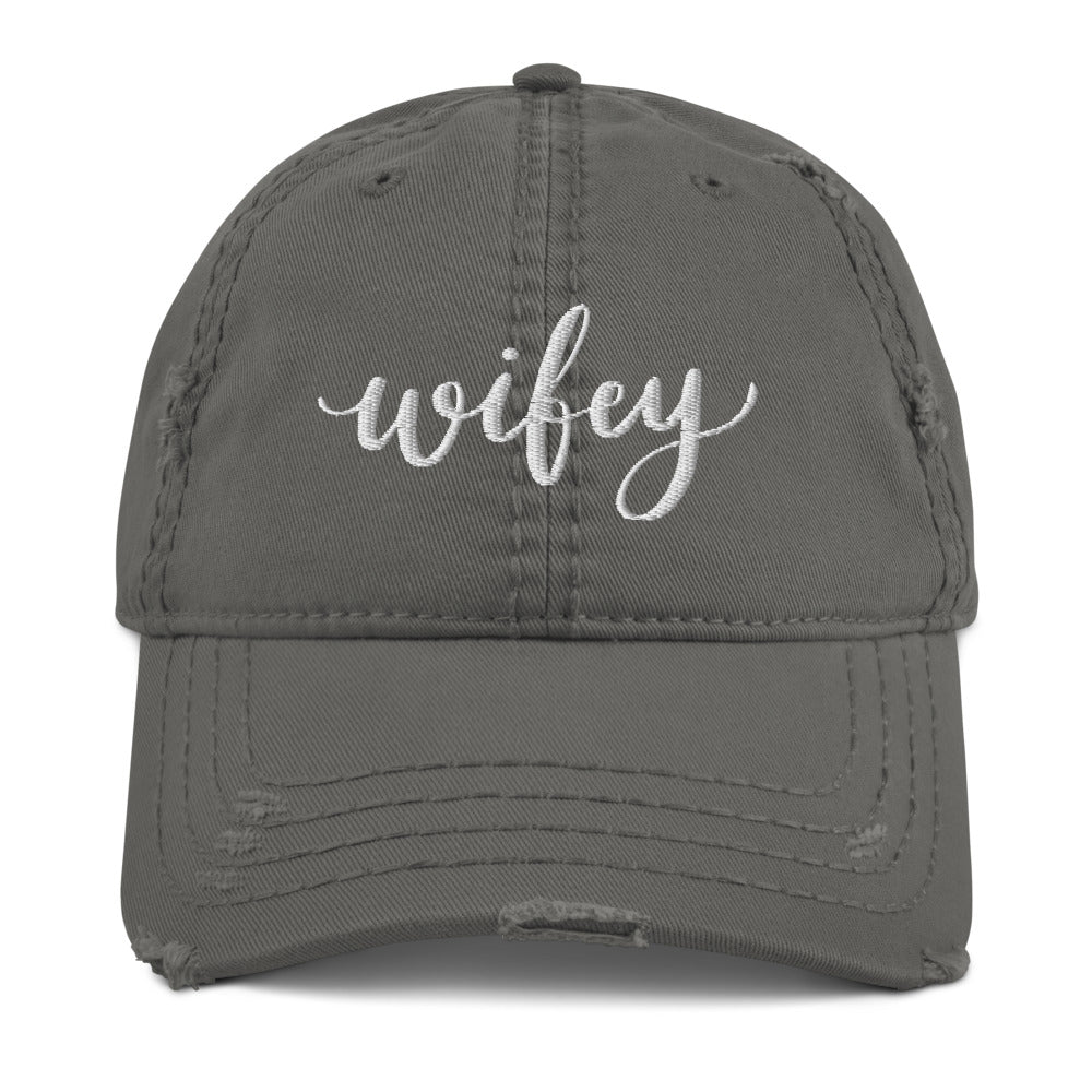Distressed Embroidered Wifey Hat